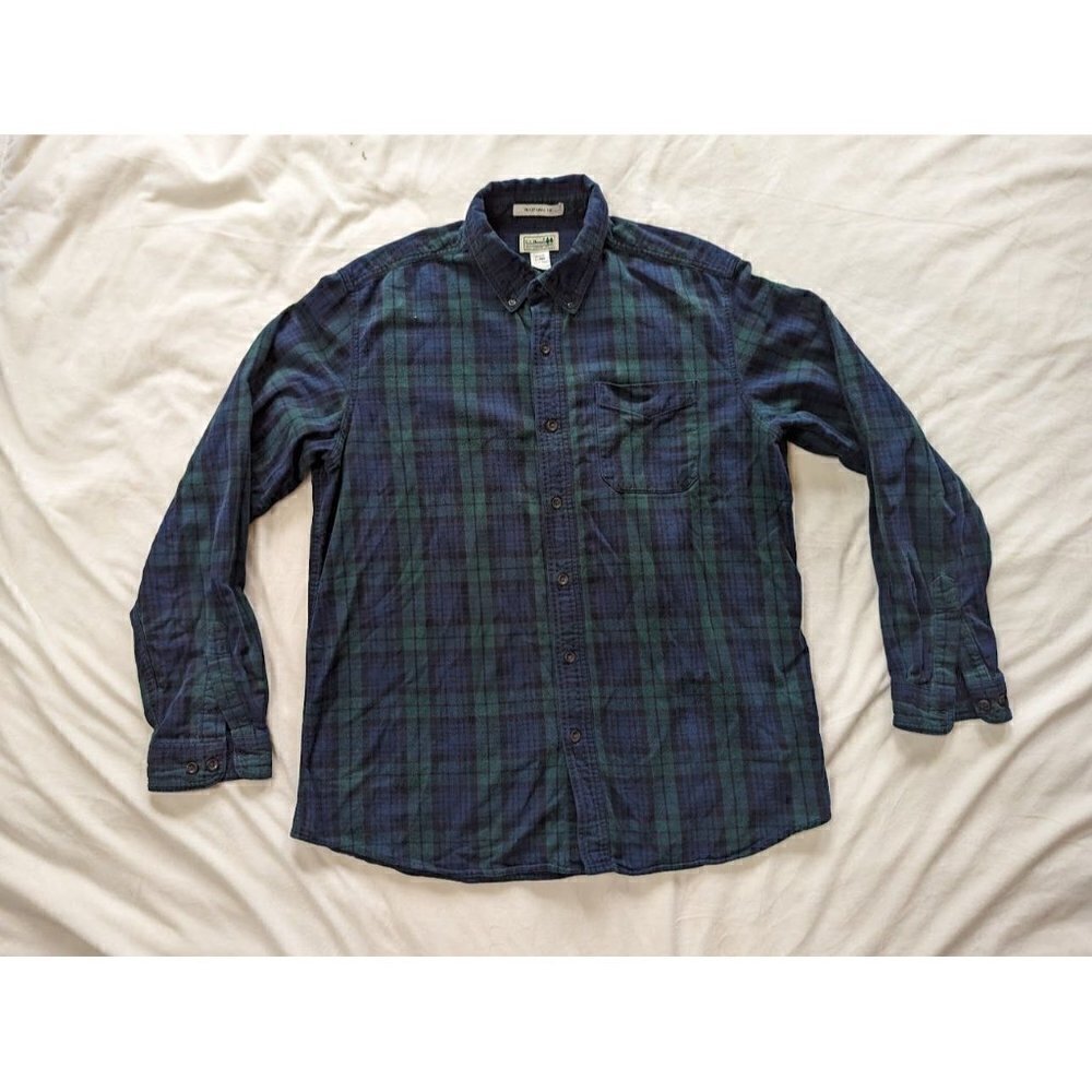 LL Bean Mens Black Watch Plaid Long Sleeve Button Up Flannel Shirt Large